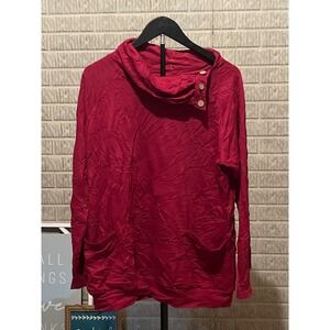 Burgundy Tunic Top Long Sleeve‎ Cowl Neck Button Detail Casual